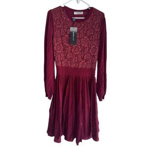 Valentino Guipure Lace & Wool Knit long Sleeve Dress Abito Sz M Red $3290